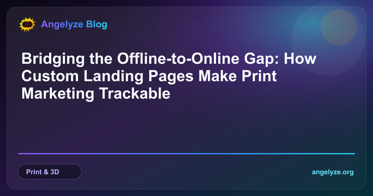 A physical, premium business brochure on a dark table next to a smartphone showing a matched custom web landing page displaying a QR code analytics dashboard.